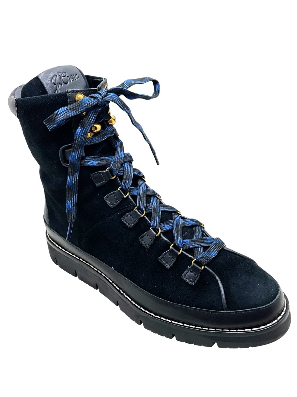 {J. Crew} Elsa Suede Lace-Up Boot with Blue Laces
